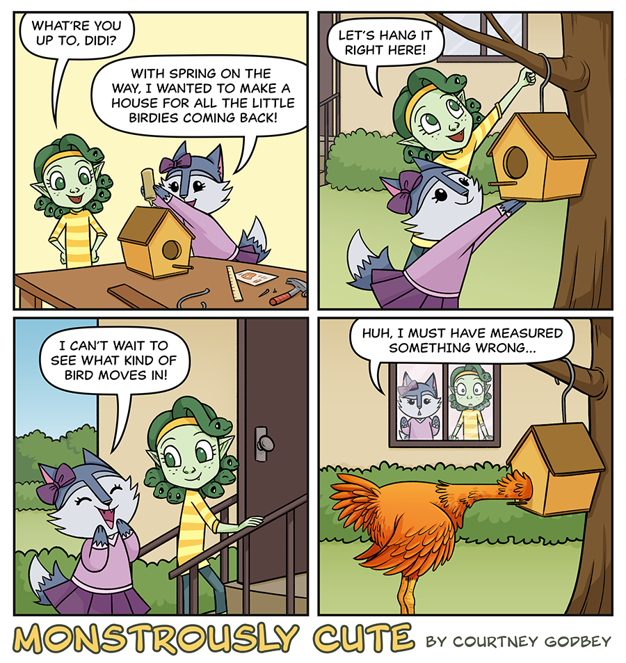 What're you up to, Didi?

With spring on the way, I wanted to make a house for all the little birdies coming back!

Let's hang it right here!

I can't wait to see what kind of bird moves in!

Huh, I must have measured something wrong...